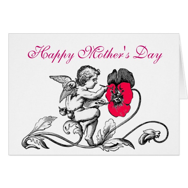 PEINTURE D'ANGE FLEUR ROSE FÊTE DES MÈRES (Devant horizontal)