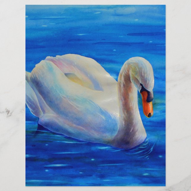 Peinture d'aquarelle de cygne blanc, sauvagine, oi (Devant)