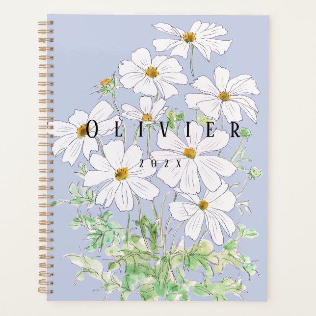 Peinture d'aquarelle de fleurs cosmos blanches (Devant)
