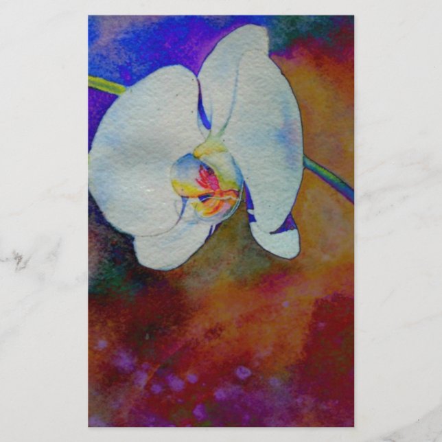 Peinture d'aquarelle d'orchidée hawaïenne blanche (Devant)