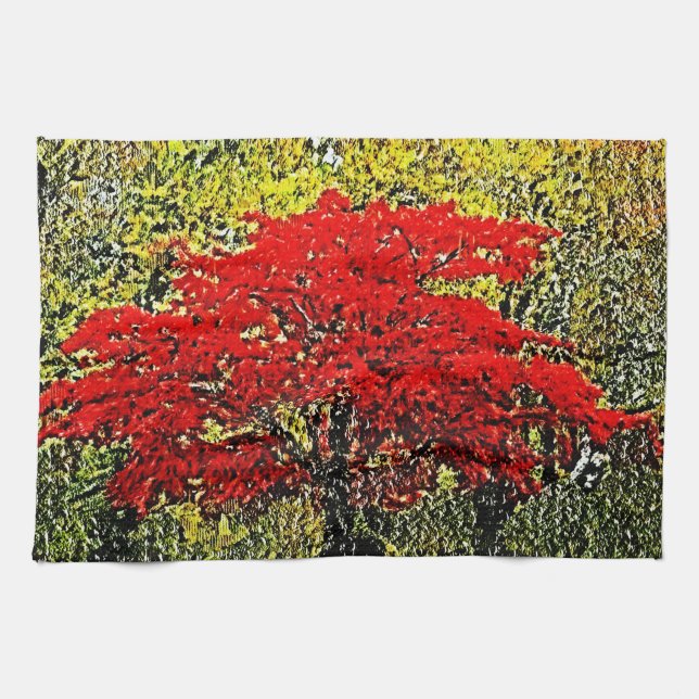 Peinture d'automne rouge Art Serviette de cuisine (Horizontal)