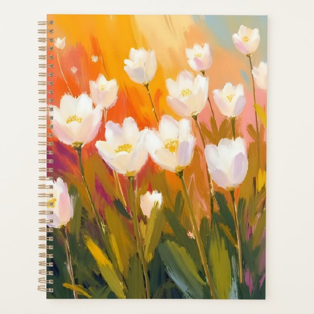 Peinture de champ de fleurs aquarelle Tulipes blan (Devant)