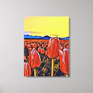 Peinture de champ Tulipe rouge toile étirée Impres