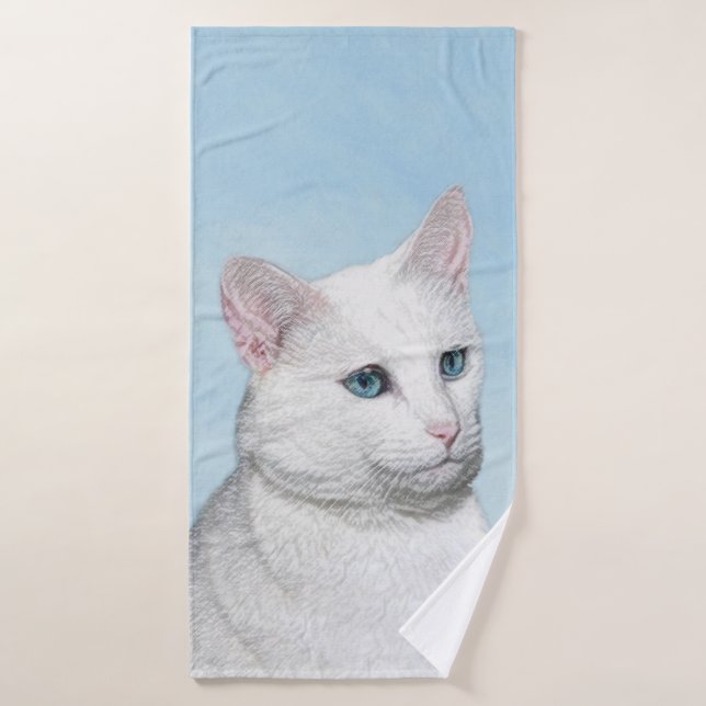 Peinture de chat blanc - Cute Original Cat Art (Serviette de bain)