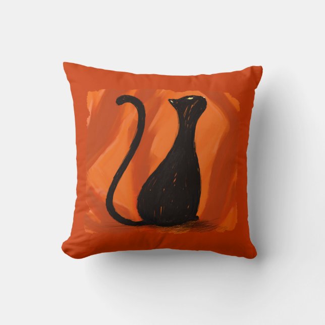 Peinture de chat noir, coussin (Recto)