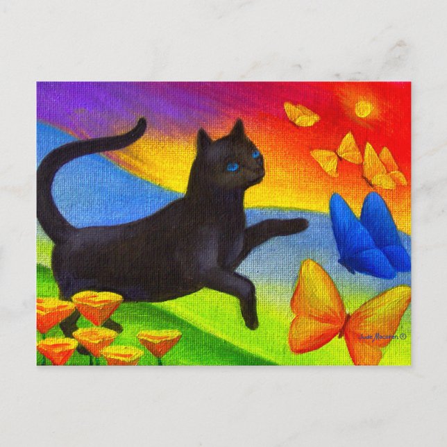 Peinture de chat noir sur les cartes postales Papi (Devant)