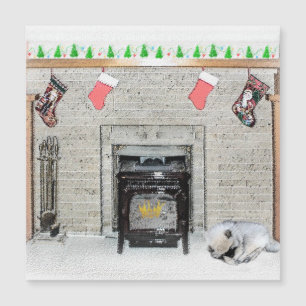 Peinture de chiot Keeshond Noël par la cheminée