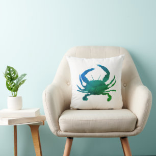 Peinture de crabe bleu Coussin de plage Silhouette