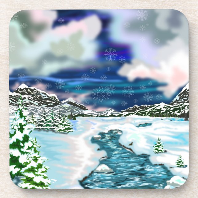 Peinture de Dessous de verre de paysage d'hiver (Devant)