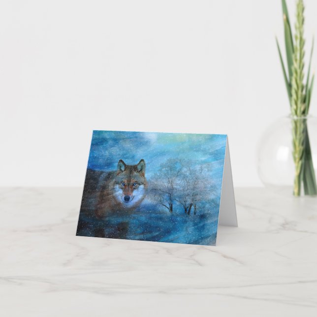 Peinture de faune forestière hivernale Loup Bleu (Devant)