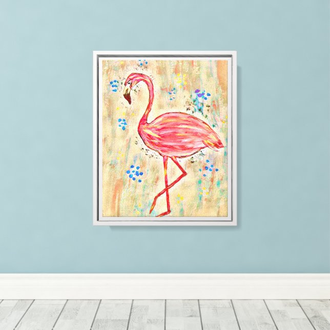 Peinture de flamant rose Toile murale encadrée (Insitu (Plancher de Bois))