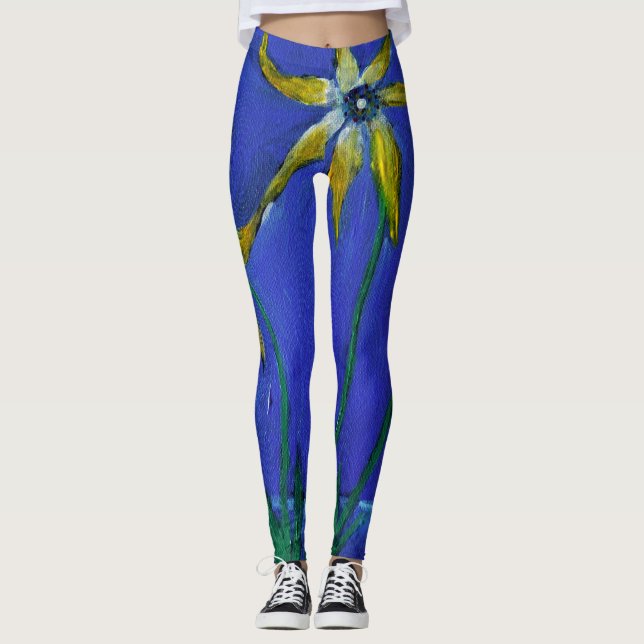 Peinture de fleurs Art original sur Leggings (Devant)