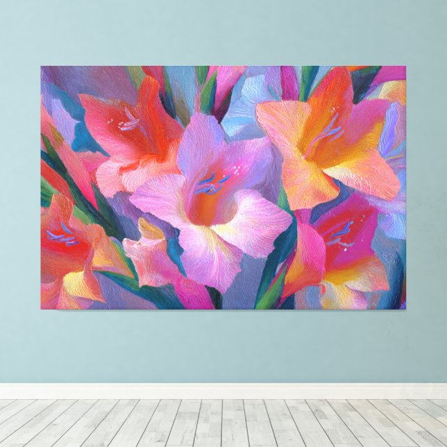 Peinture de Glaïeuls Rose et Bleu Art mural abstra (Insitu (Plancher de Bois))