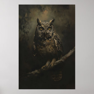 Peinture de hibou vintage, Art mural d'oiseau, Dar
