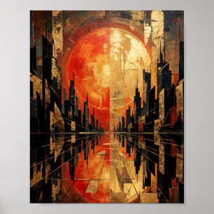 Peinture de la ville Art Déco Red Sun géométrique