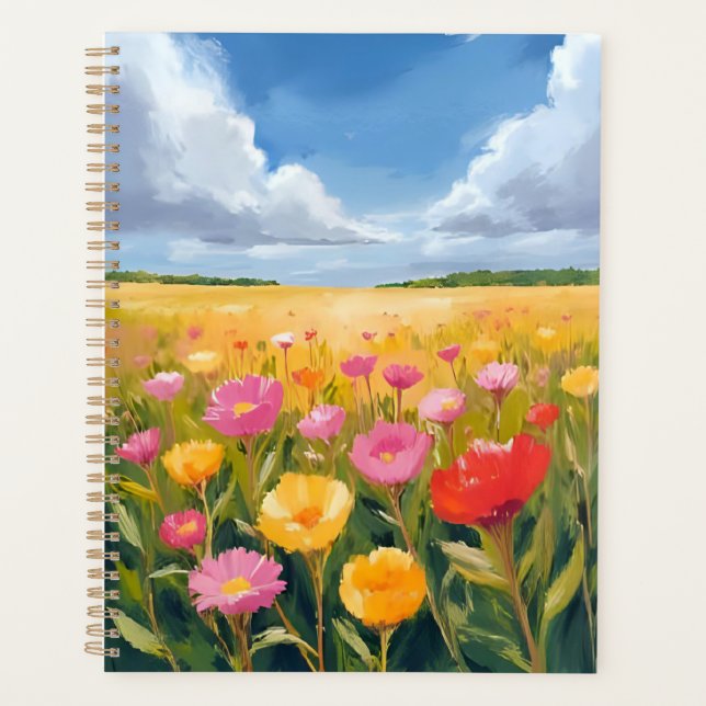 Peinture de paysage de champ de fleurs aquarelle (Devant)
