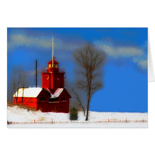 Peinture de phare rouge - Art original (Devant horizontal)