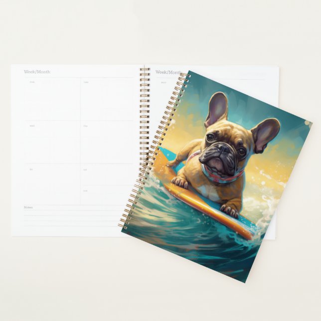 Peinture de surf de plage de Bouledogue français (Devant avec enveloppe)
