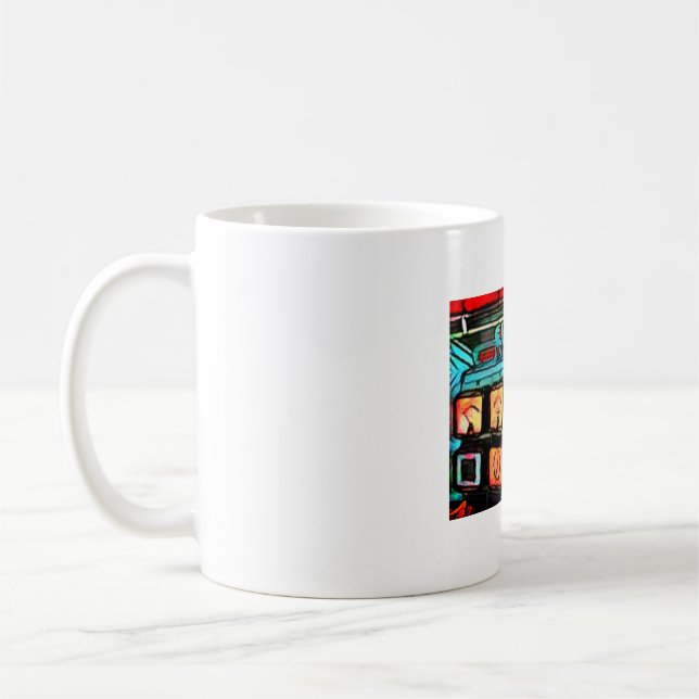 Peinture de tasse à café représentant un ancien te (Gauche)