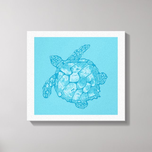 Peinture de tortue bleu Batik sur toile (Recto)