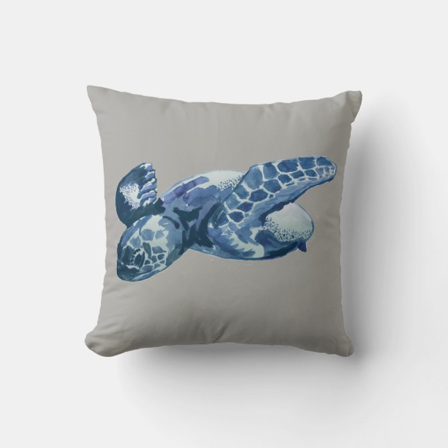 Peinture de tortue marine Coussin gris (Recto)