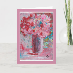 Peinture de Vase de Fleurs Roses Carte de voeux