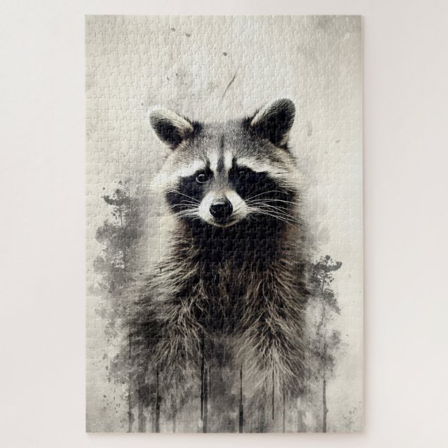 Peinture d'encre d'un puzzle de raton laveur (Vertical)