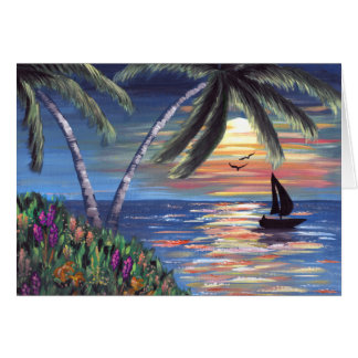 Peinture d'océan de coucher du soleil de palmiers