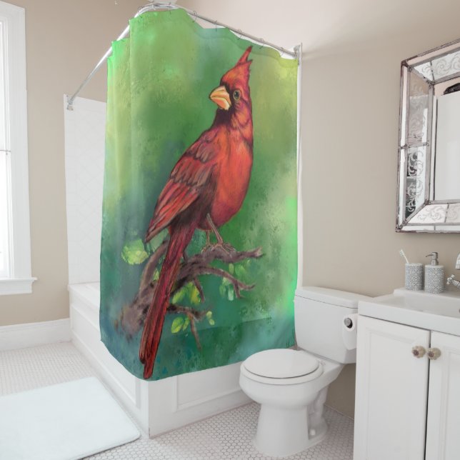Peinture du rideau de douche du Cardinal rouge du  (En situation)