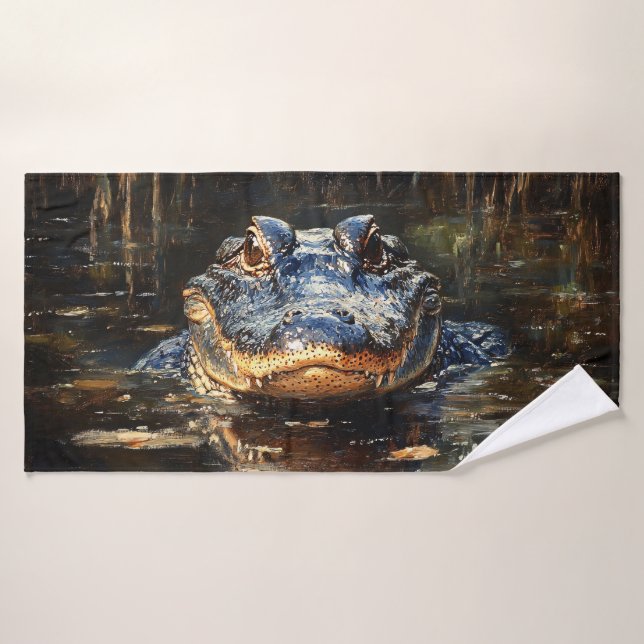 Peinture d'un alligator mignon dans les Everglades (Serviette de bain)