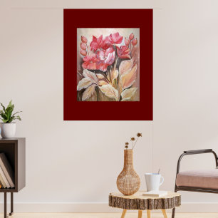 Peinture d'une affiche florale en coquelicots rose