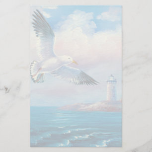 Peinture D'Une Mouette Volant Près D'Un Phare