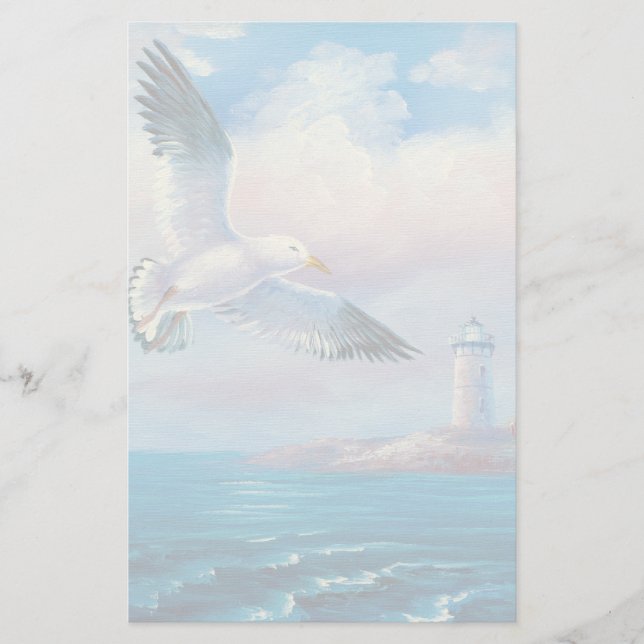 Peinture D'Une Mouette Volant Près D'Un Phare (Devant)