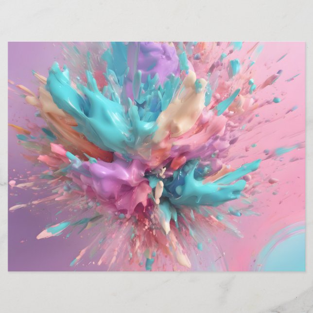 Peinture explosive abstraite rose turquoise papier (Devant)