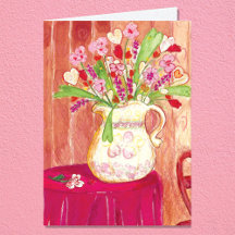 Peinture florale de coeurs Carte vierge