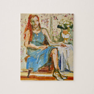 Peinture impressionniste, femme en bleu, puzzle d'