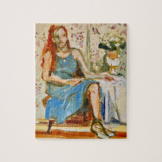 Peinture impressionniste, femme en bleu, puzzle d' (Vertical)