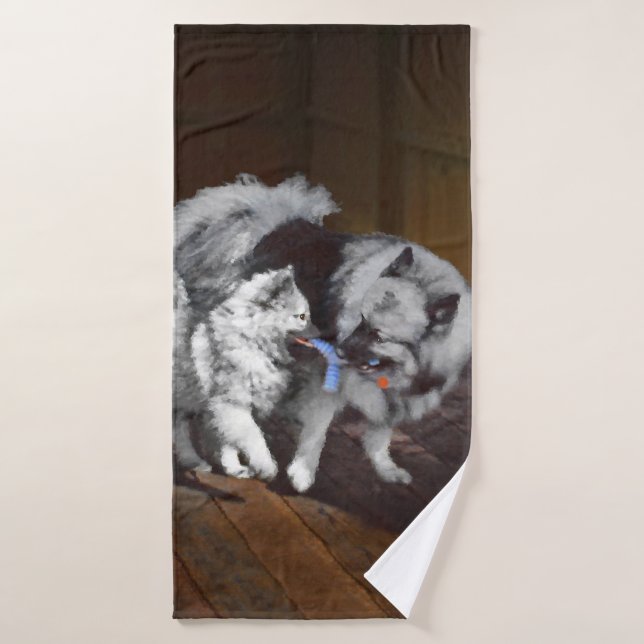 Peinture Keeshond Playtime - Jolie art original ch (Serviette de bain)