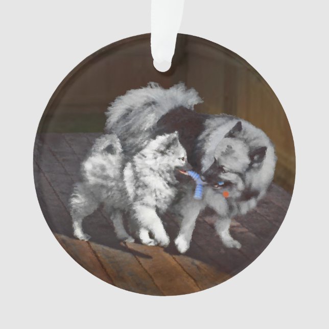 Peinture Keeshond Playtime - Jolie art original ch (devant)