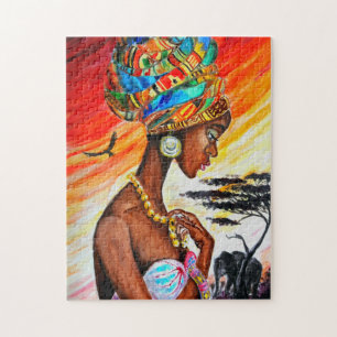 Peinture magnifique femme africaine Puzzle cadeau
