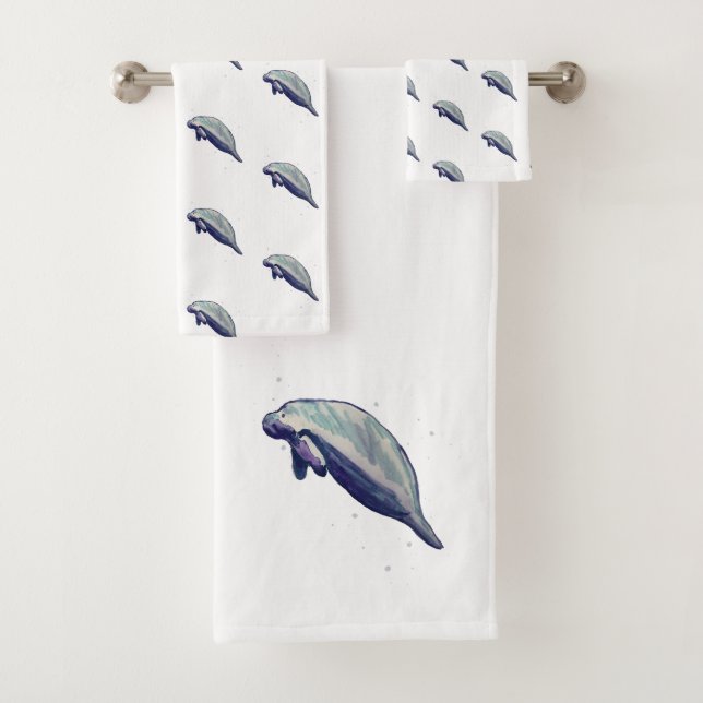 Peinture Manatee Aquarelle Ensemble de serviettes  (En situation)