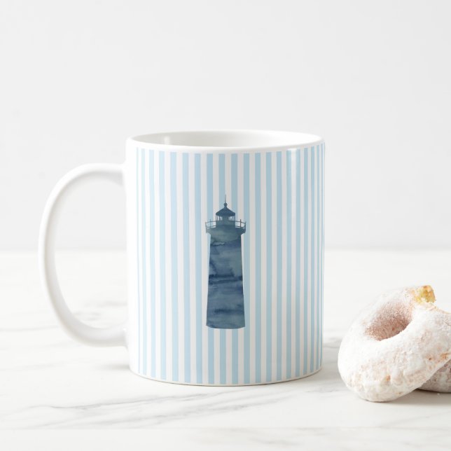 Peinture nautique phare Bleu Bande d'Art Mug (Avec donut)