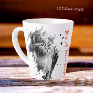 🔸 Peinture noir et blanc Chat Latte Mug