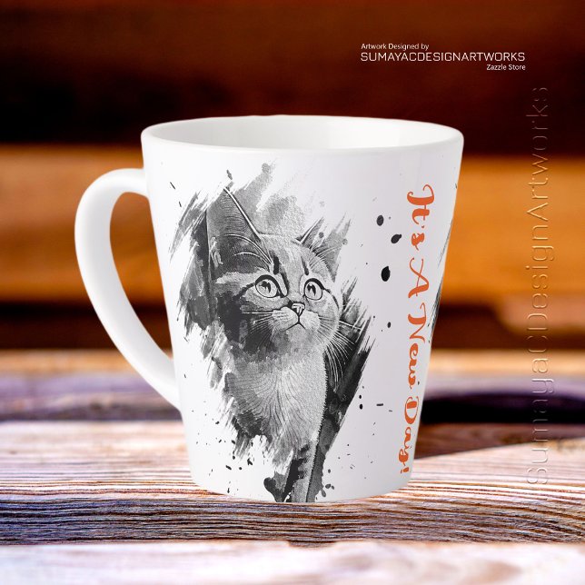 🔸 Peinture noir et blanc Chat Latte Mug (Créateur téléchargé)