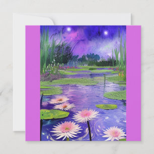 Peinture nuit étoile à l'étang