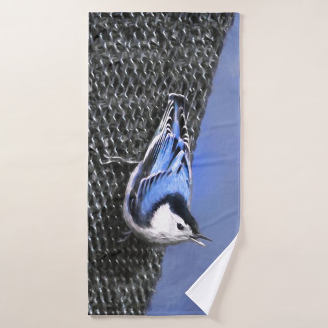 Peinture Nuthatch à poitrine blanche Art original (Serviette de bain)