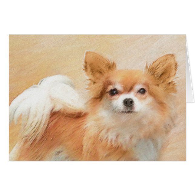 Peinture originale de chien Chihuahua à poils long (Devant horizontal)