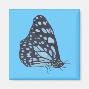 Peinture Papillon noir Spots bleus Magnet