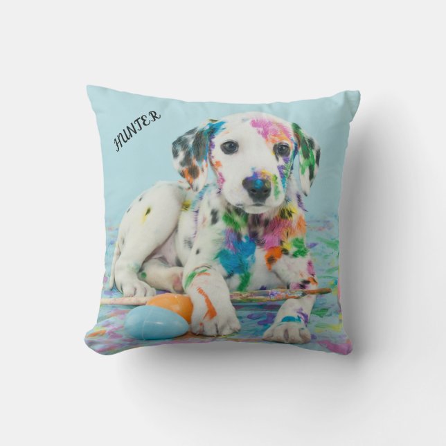 PEINTURE PEINTE ÉPAULÉE PUPPY LÈVE PILLOW. Coussin (Recto)