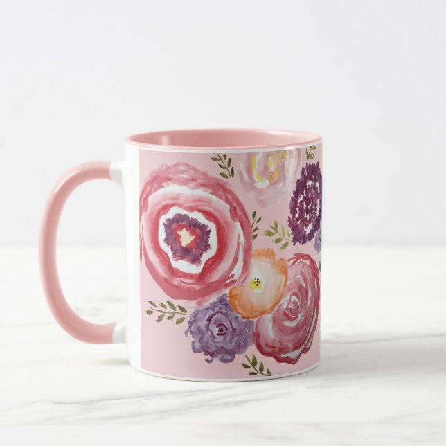 Peinture rose Fleur Bouquet de café Mug (Gauche)